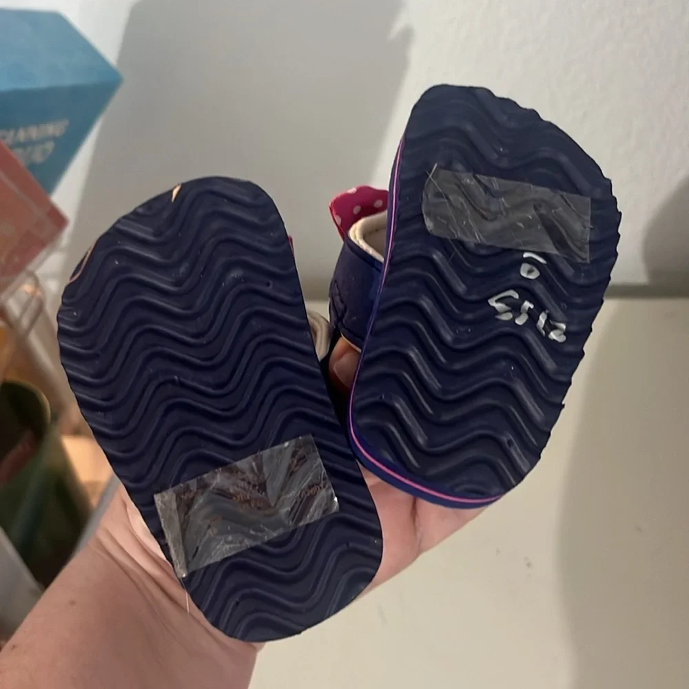 Baby Girl’s Preppy Pink and Navy Blue Sandals Bow Polka dot Size 2